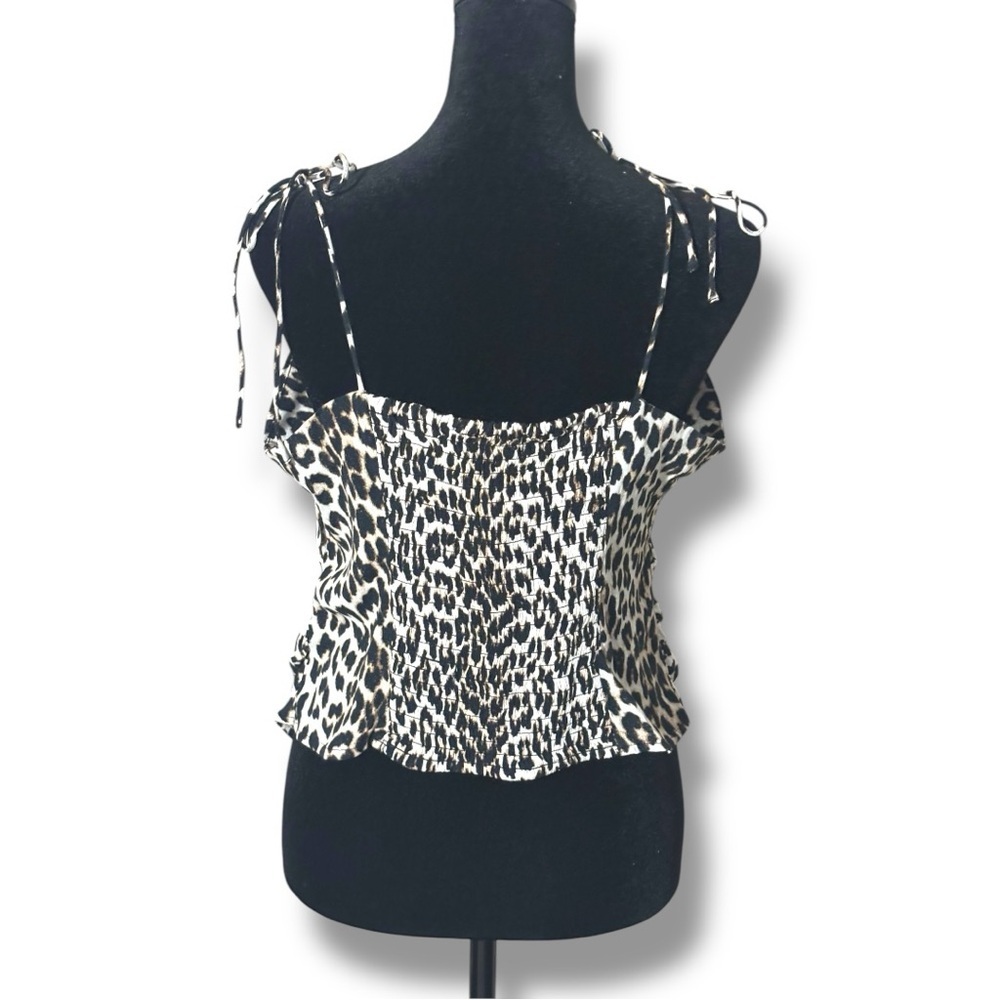 H&M NWT Tie Strap Rouched Back Light Beige/Leopard Print Draped Camisole Top - Picture 4 of 15